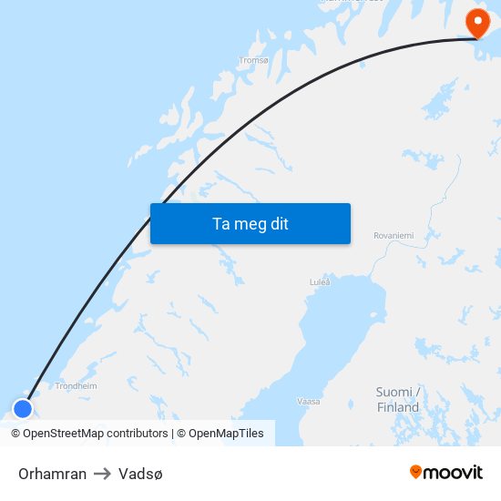 Orhamran to Vadsø map