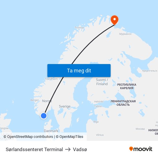 Sørlandssenteret Terminal to Vadsø map