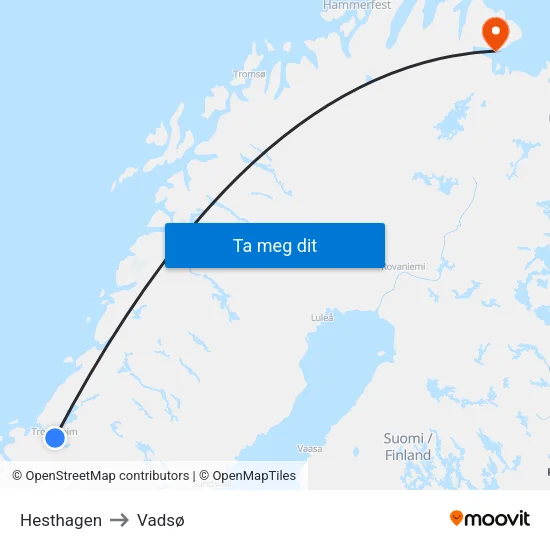 Hesthagen to Vadsø map