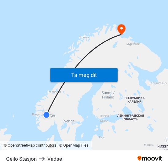 Geilo Stasjon to Vadsø map