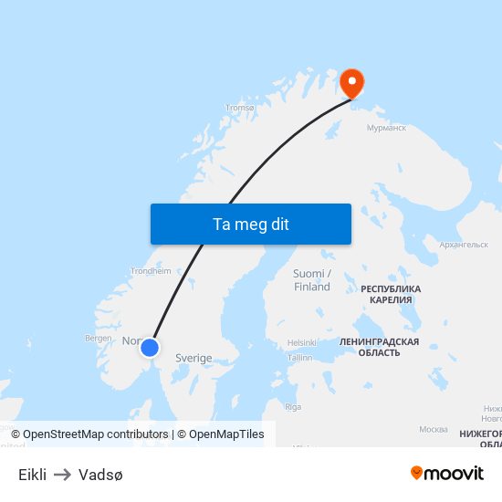 Eikli to Vadsø map