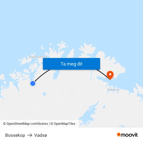 Bossekop to Vadsø map