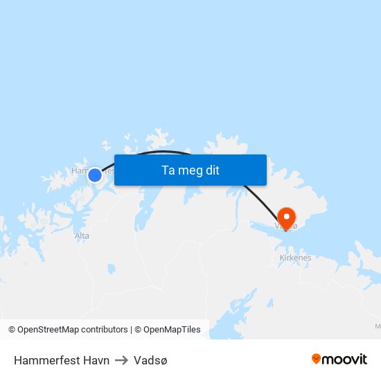 Hammerfest Havn to Vadsø map