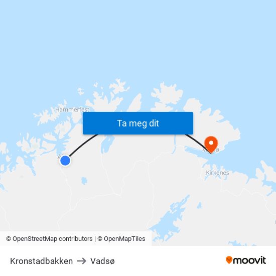 Kronstadbakken to Vadsø map