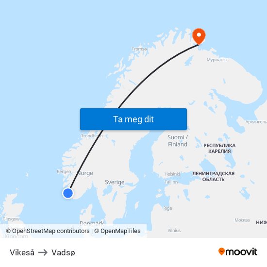 Vikeså to Vadsø map