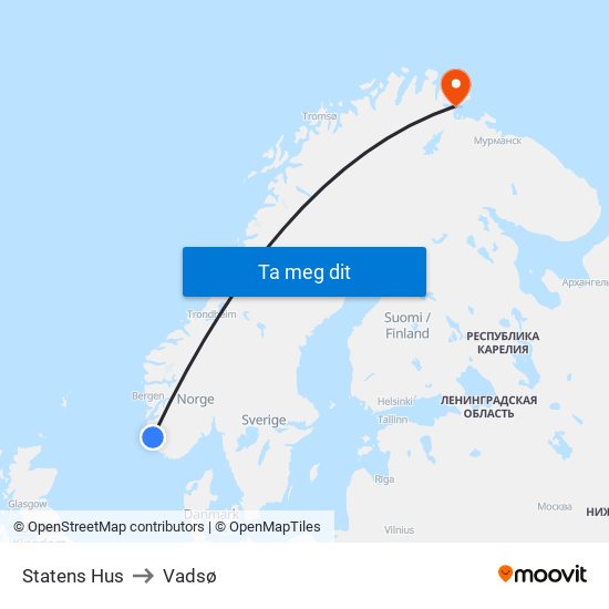 Statens Hus to Vadsø map