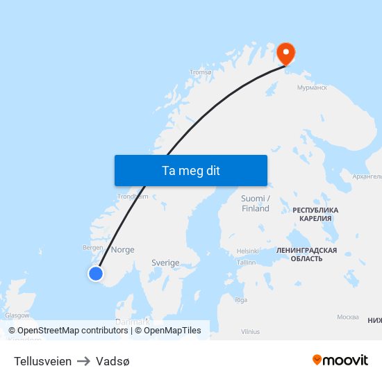 Tellusveien to Vadsø map