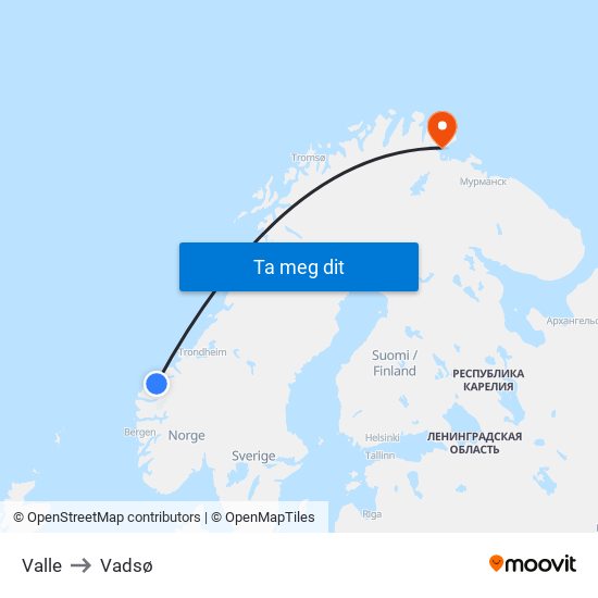 Valle to Vadsø map