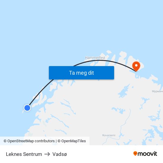 Leknes Sentrum to Vadsø map