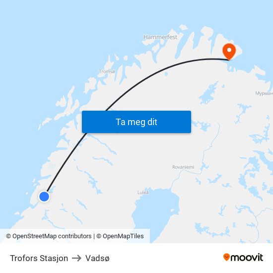 Trofors Stasjon to Vadsø map