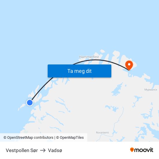 Vestpollen Sør to Vadsø map