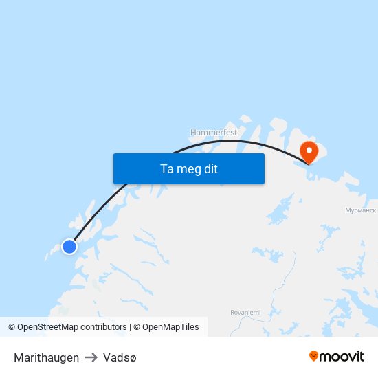 Marithaugen to Vadsø map