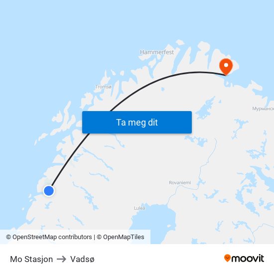 Mo Stasjon to Vadsø map