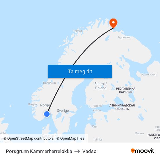 Porsgrunn Kammerherreløkka to Vadsø map