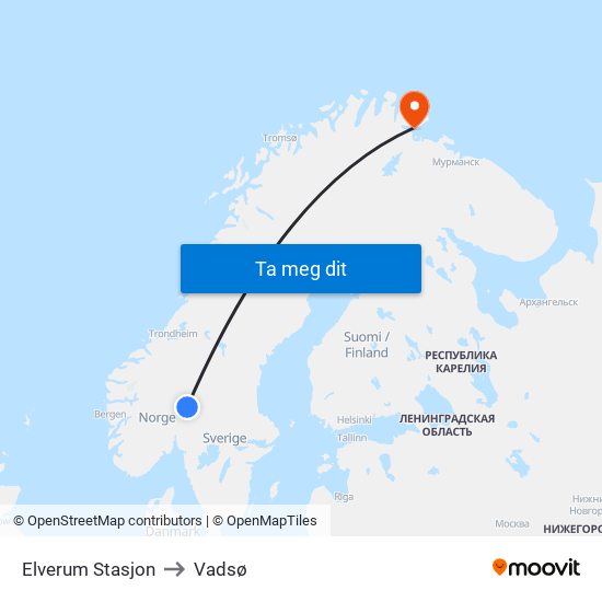 Elverum Stasjon to Vadsø map