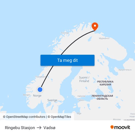 Ringebu Stasjon to Vadsø map