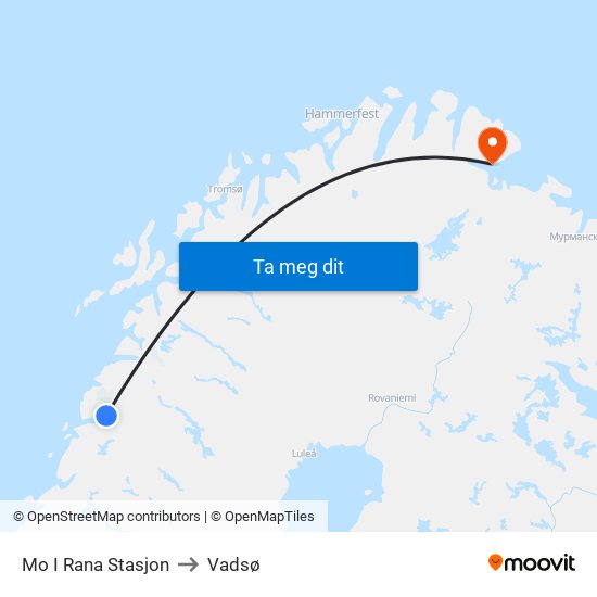 Mo I Rana Stasjon to Vadsø map