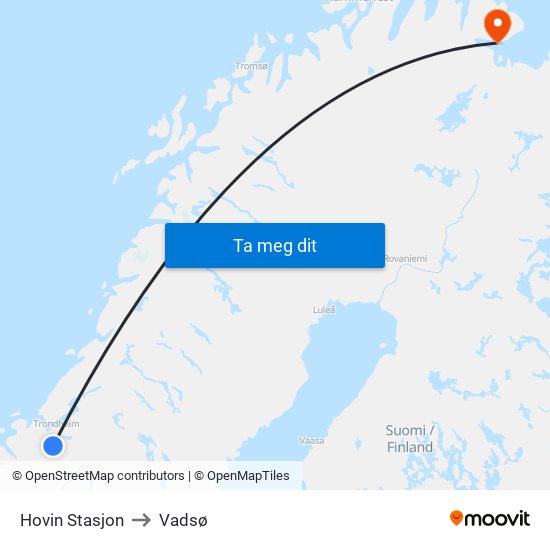 Hovin Stasjon to Vadsø map