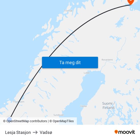 Lesja Stasjon to Vadsø map