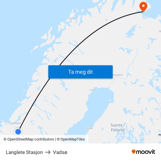 Langlete Stasjon to Vadsø map