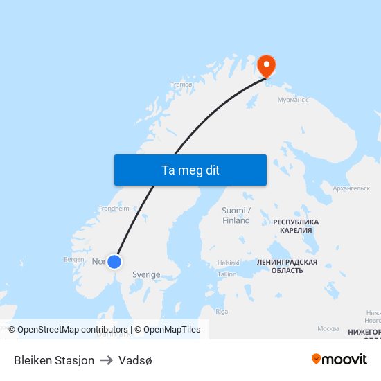 Bleiken Stasjon to Vadsø map