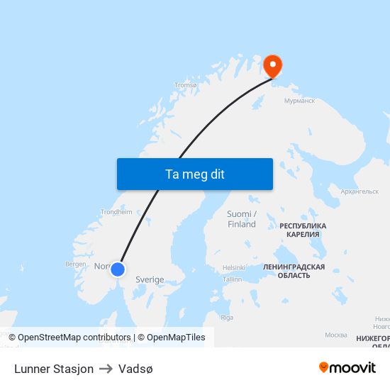 Lunner Stasjon to Vadsø map