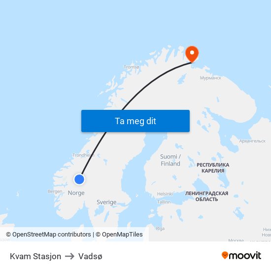 Kvam Stasjon to Vadsø map