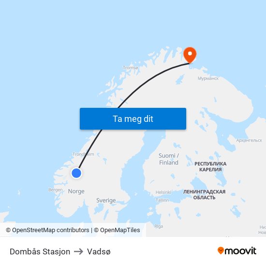 Dombås Stasjon to Vadsø map