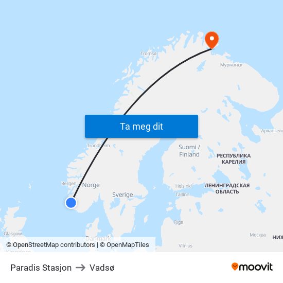 Paradis Stasjon to Vadsø map
