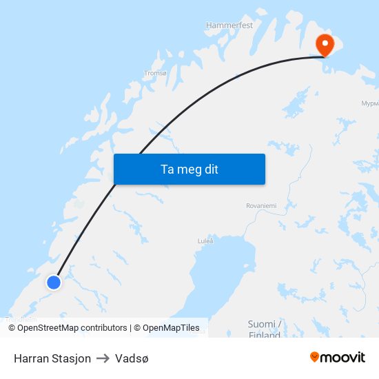 Harran Stasjon to Vadsø map