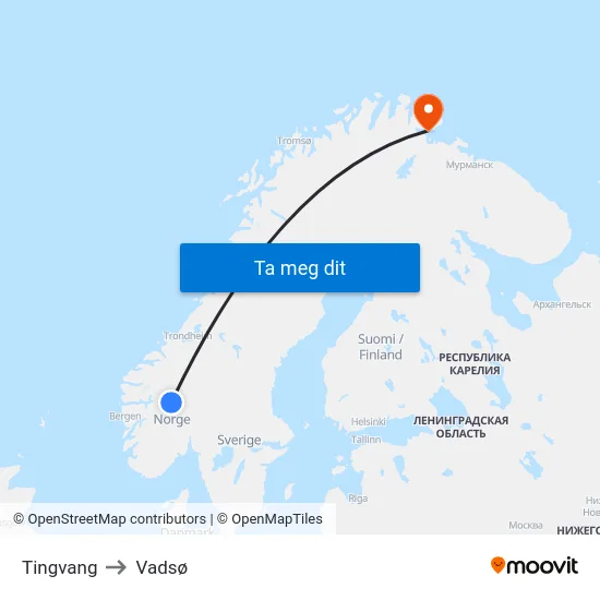Tingvang to Vadsø map