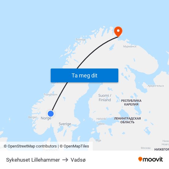 Sykehuset Lillehammer to Vadsø map