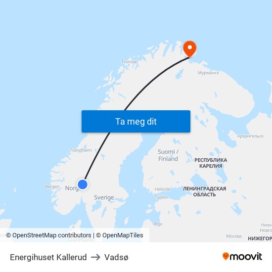 Energihuset Kallerud to Vadsø map