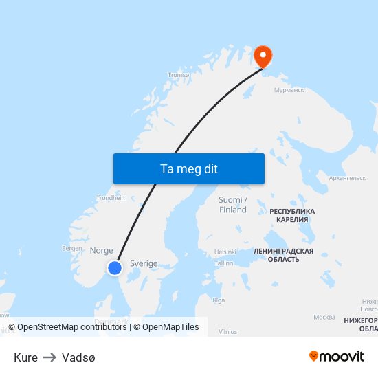 Kure to Vadsø map