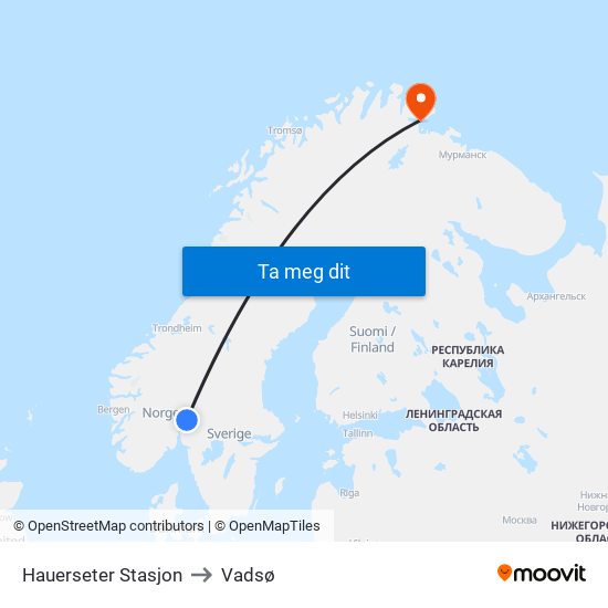 Hauerseter Stasjon to Vadsø map