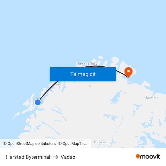 Harstad Byterminal to Vadsø map