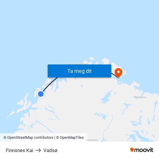 Finnsnes Kai to Vadsø map