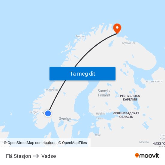 Flå Stasjon to Vadsø map