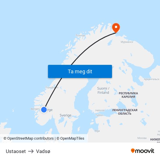 Ustaoset to Vadsø map