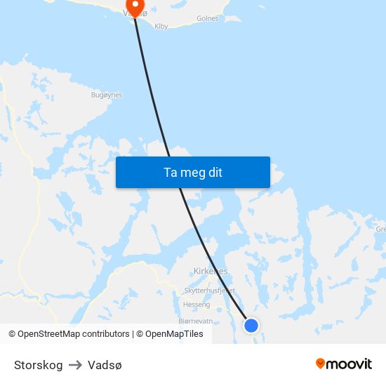 Storskog to Vadsø map