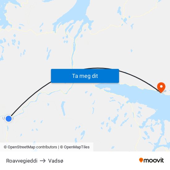 Roavvegieddi to Vadsø map