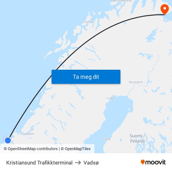Kristiansund Trafikkterminal to Vadsø map