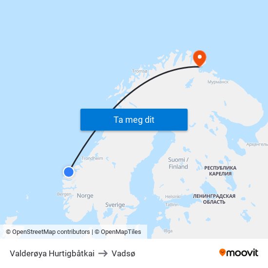 Valderøya Hurtigbåtkai to Vadsø map