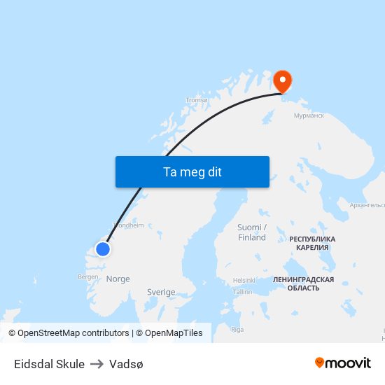 Eidsdal Skule to Vadsø map