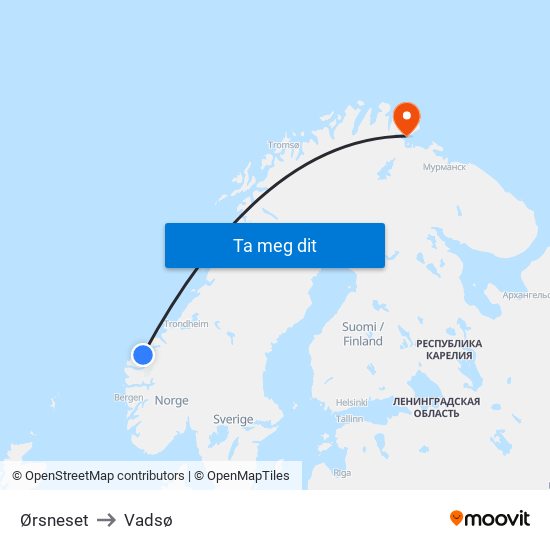 Ørsneset to Vadsø map