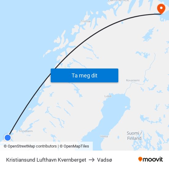 Kristiansund Lufthavn Kvernberget to Vadsø map