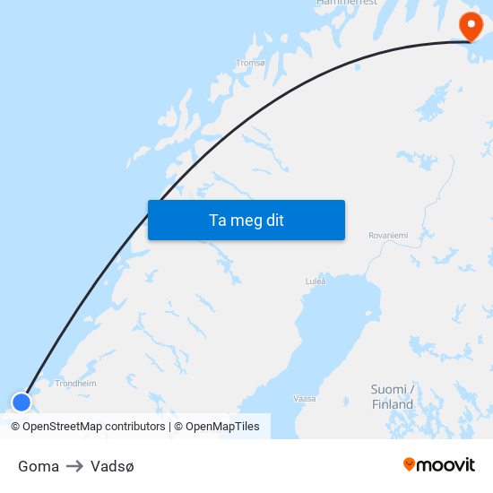 Goma to Vadsø map