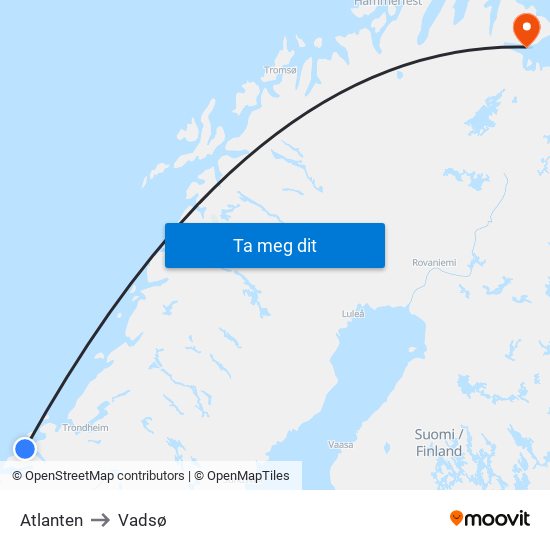 Atlanten to Vadsø map