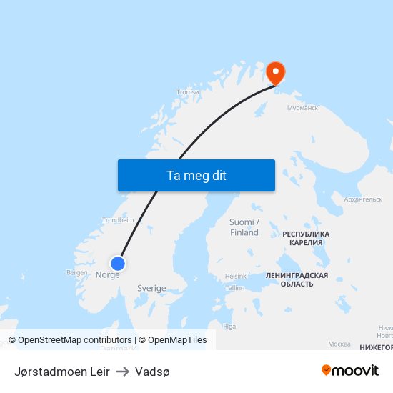 Jørstadmoen Leir to Vadsø map