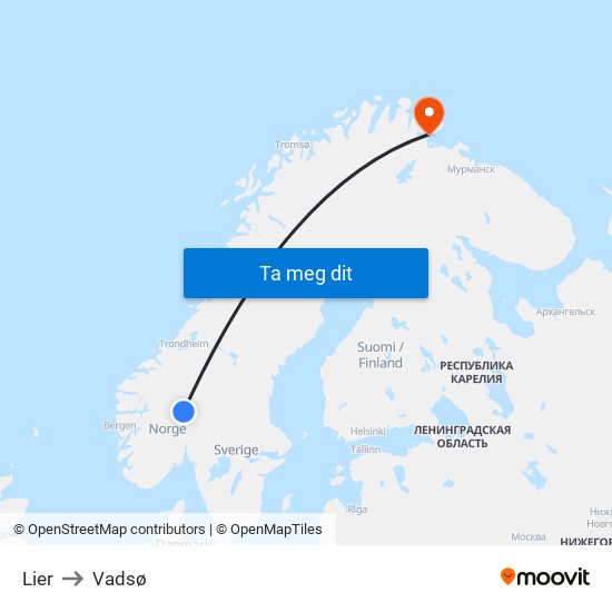 Lier to Vadsø map